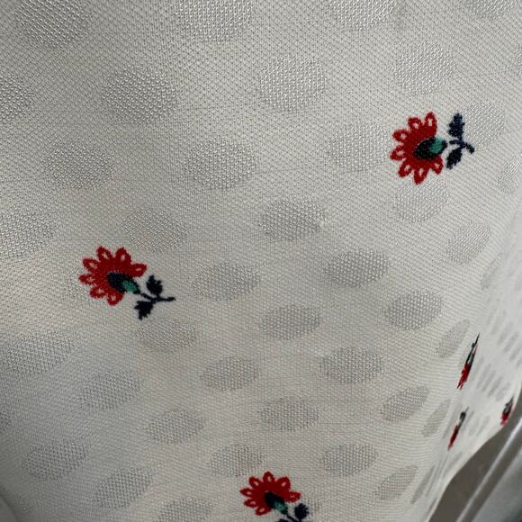 Vintage 1970s Terry Chicago Sleeveless Floral Polka Dot High Neck Blouse Small - Picture 5 of 11